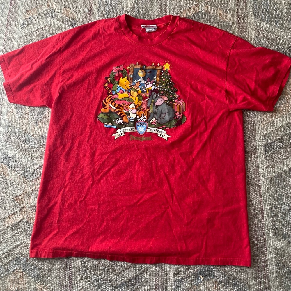Vintage Disney Parks Disneyland Pooh’s Very Merry Holiday Red T-Shirt - Sz XXL